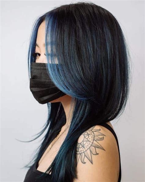 black hair blue money piece|More.